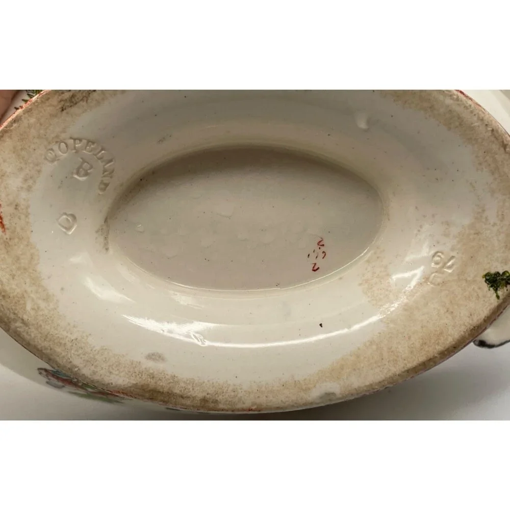 Rare Antique Copeland Indian Tree Tureen w/ Handles Spoon Notch 8x5x4